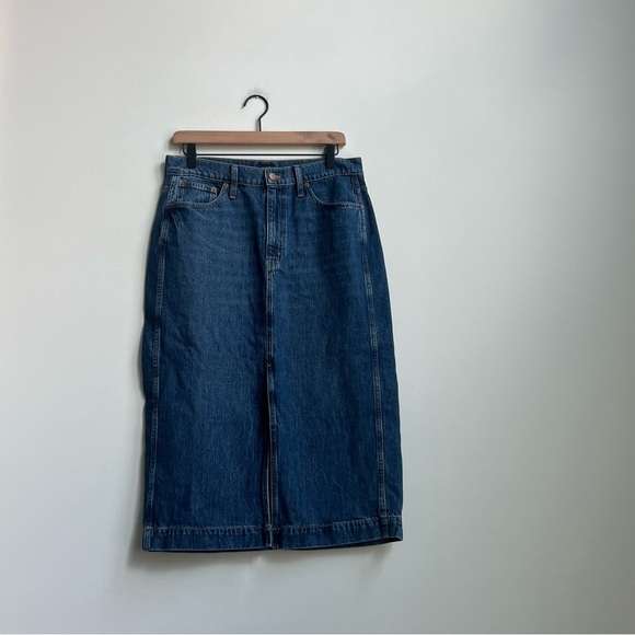 J Crew Factory High Rise Denim Front Slit Midi Skirt  28 A-line Country CB967 - Picture 2 of 13